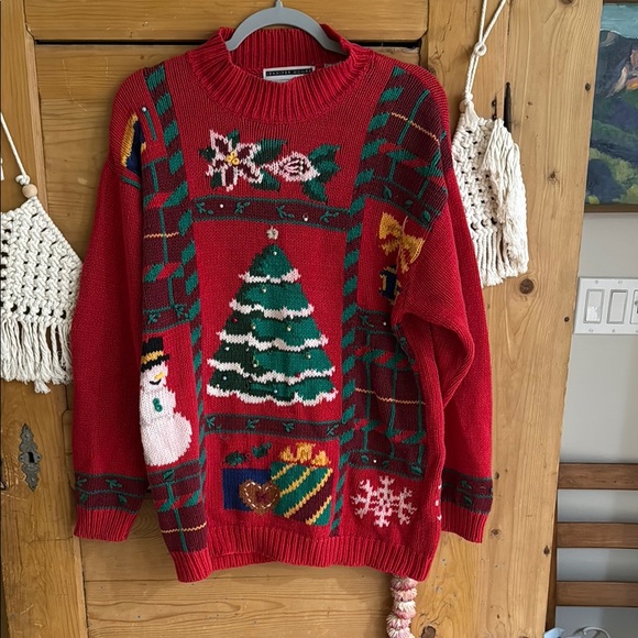Vintage Jennifer Moore Red Holiday knitted Sweater medium - Picture 1 of 6